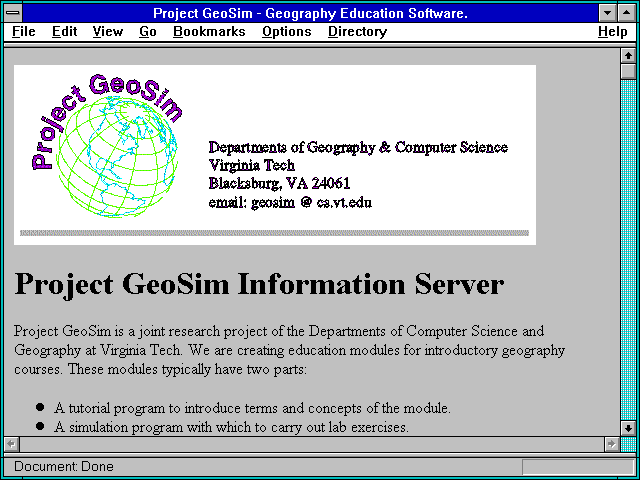 Screenshot of Project GeoSim - Geography Education Software.