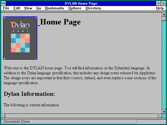 Screenshot of DYLAN Home Page