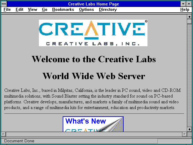 Screenshot of Creative Labs Home Page