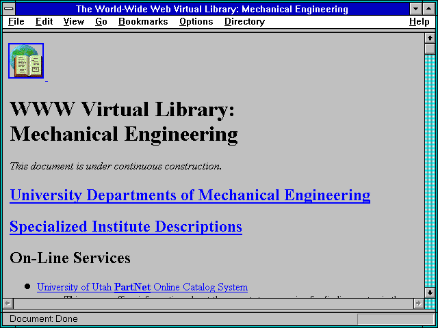 Screenshot of The World-Wide Web Virtual Library: Mechanical Engineering