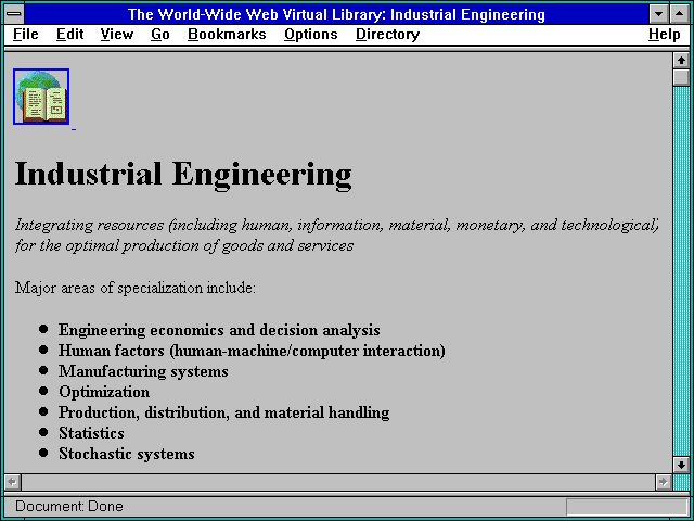 Screenshot of The World-Wide Web Virtual Library: Industrial Engineering