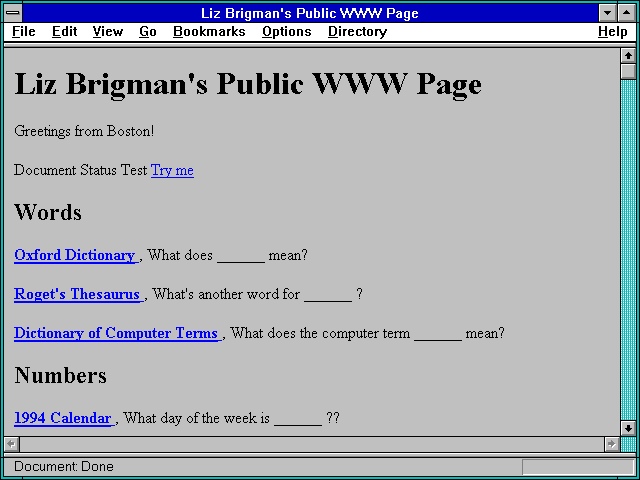 Screenshot of Liz Brigman's Public WWW Page