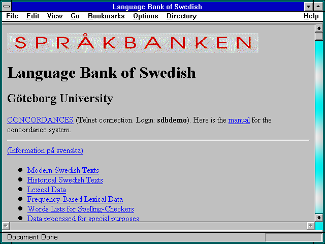 Screenshot of Language Bank of Swedish