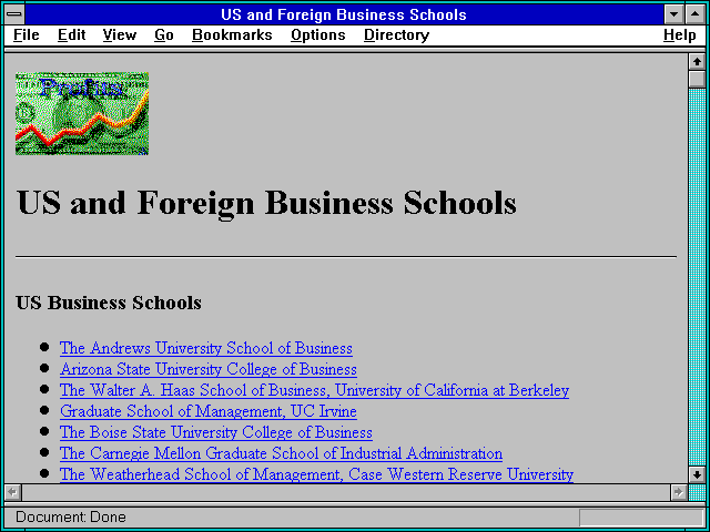 Screenshot of US and Foreign Business Schools