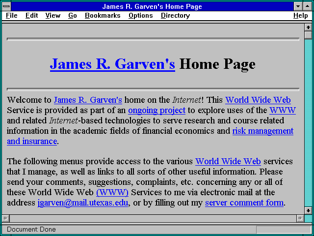 Screenshot of James R. Garven's Home Page