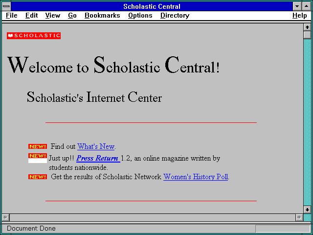 Screenshot of Scholastic Central