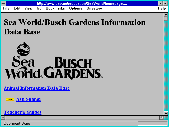 Screenshot of http://www.bev.net/education/SeaWorld/homepage.html