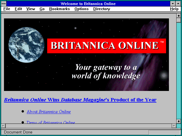 Screenshot of Encyclopaedia Britannica online