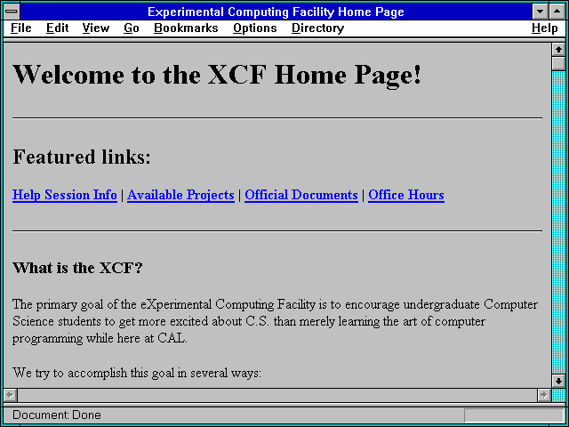 Screenshot of Experimental Computing Facility Home Page