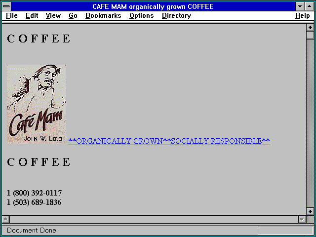 Screenshot of CAFE MAM organically grown COFFEE
