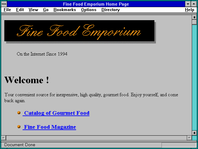 Screenshot of Fine Food Emporium Home Page