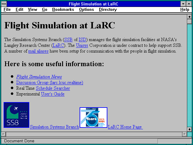 Screenshot of Flight Simulation at LaRC