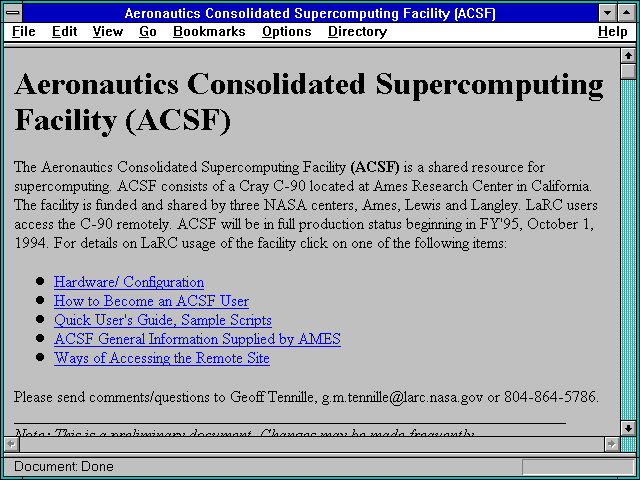 Screenshot of Aeronautics Consolidated Supercomputing Facility (ACSF)