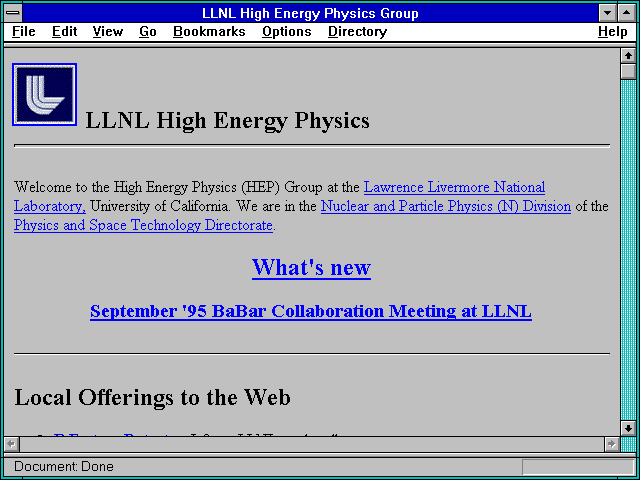Screenshot of LLNL High Energy Physics Group