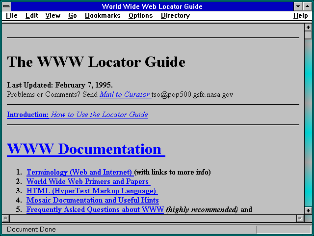 Screenshot of World Wide Web Locator Guide