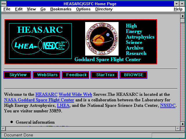 Screenshot of HEASARC/GSFC Home Page