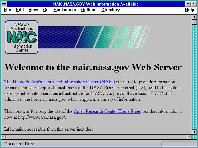 Screenshot of NAIC.NASA.GOV Web Information Available