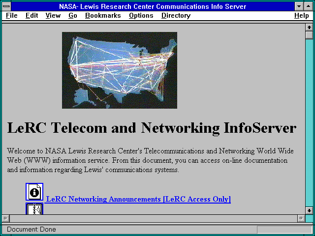 Screenshot of NASA- Lewis Research Center Communications Info Server