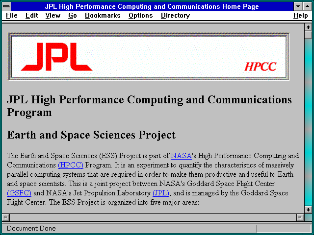 Screenshot of JPL High Performance Computing and Communications Home Page