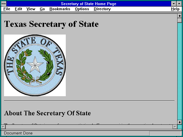 Screenshot of Secretary of State Home Page