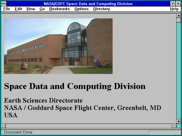 Screenshot of NASA Goddard Space Flight Center, Space Data & Computing Division