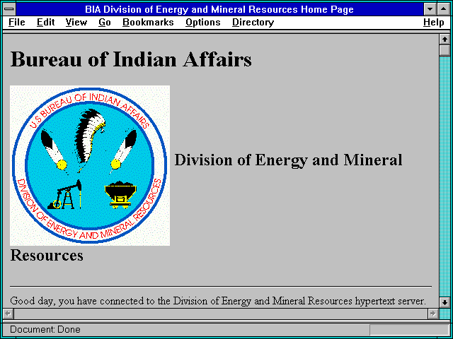 Screenshot of Bureau of Indian Affairs, Division of Energy & Mineral Resources