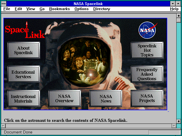 Screenshot of NASA Spacelink