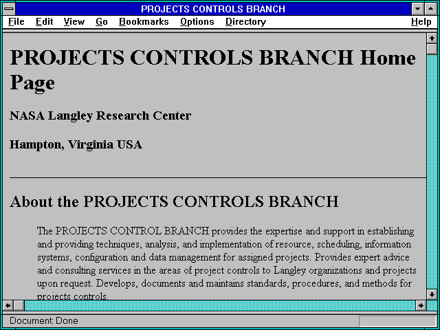 Screenshot of PROJECTS CONTROLS BRANCH