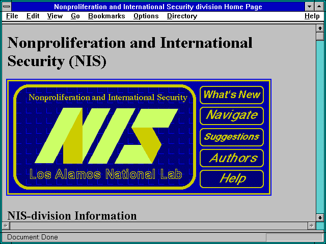 Screenshot of Nonproliferation and International Security division Home Page