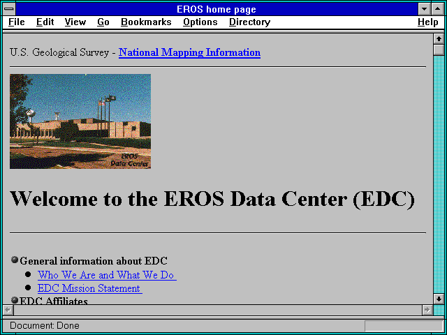 Screenshot of EROS home page