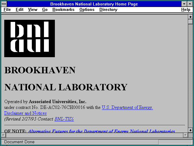 Screenshot of Brookhaven National Laboratory Home Page