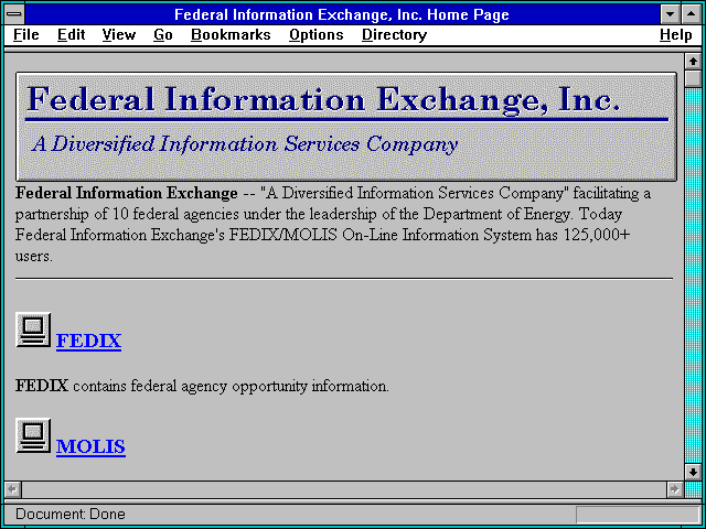Screenshot of Federal Information Exchange Inc. Home Page
