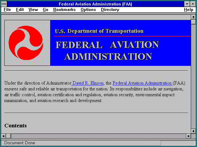 Screenshot of Federal Aviation Administration (FAA)