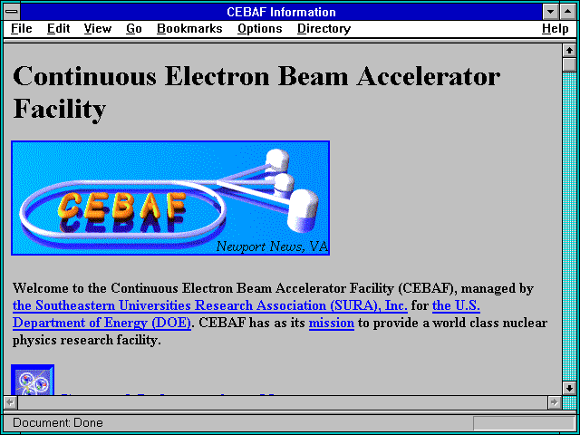 Screenshot of CEBAF Information