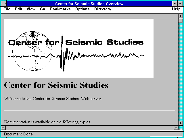 Screenshot of Center for Seismic Studies Overview