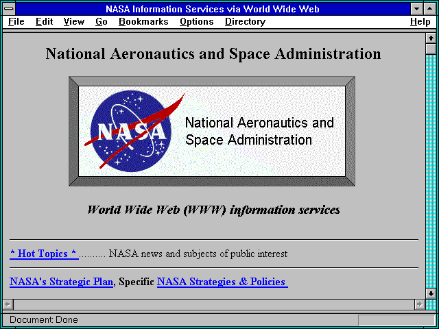 Screenshot of NASA Information Services via World Wide Web