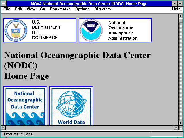Screenshot of NOAA National Oceanographic Data Center (NODC) Home Page