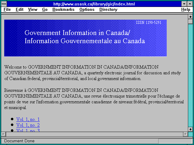 Screenshot of Government Information in Canada