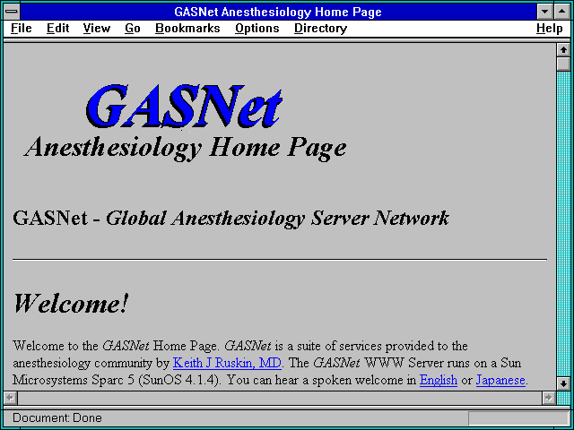Screenshot of GASNet Anesthesiology Home Page