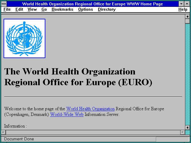 Screenshot of World Health Organization Regional Office for Europe WWW Home Page