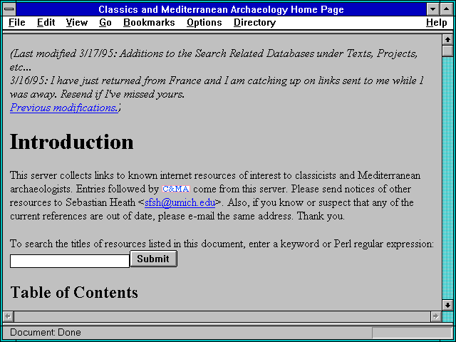 Screenshot of Classics and Mediterranean Archaeology Home Page
