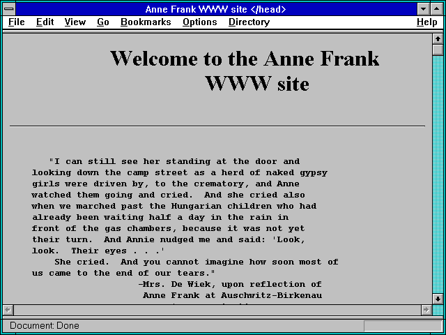 Screenshot of Anne Frank's Diaries Home Page