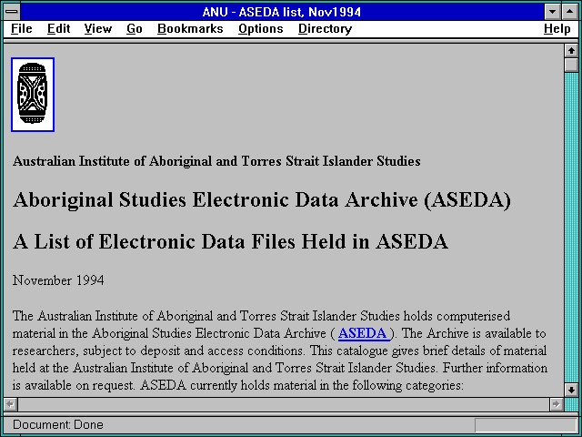 Screenshot of Aboriginal Studies Archive