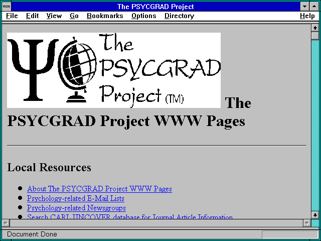 Screenshot of The PSYCGRAD Project