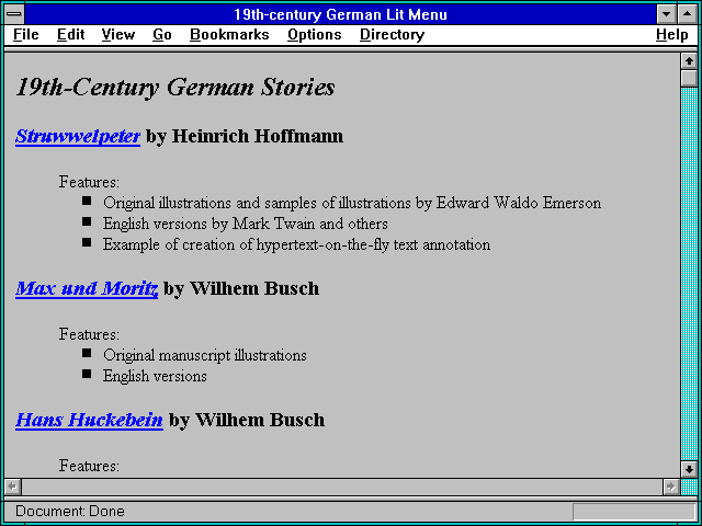 Screenshot of 19th-century German Lit Menu
