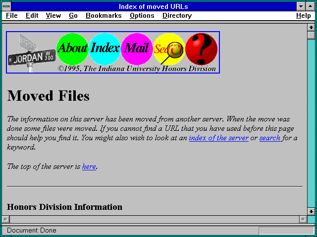 Screenshot of Index of moved URLs