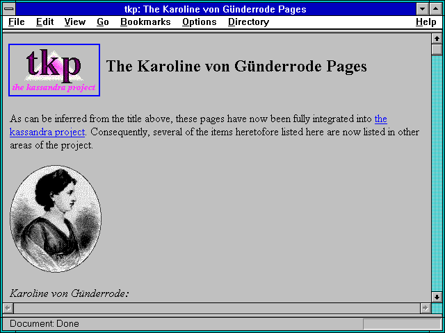 Screenshot of tkp: The Karoline von Gunderrode Pages