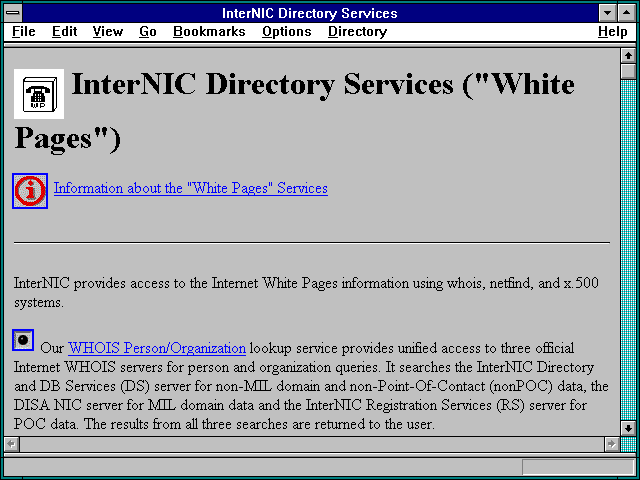 Screenshot of InterNIC Directory Services