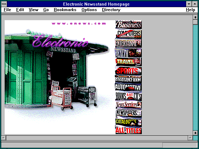Screenshot of Electronic Newsstand, linking to Gopher, hypertext publications