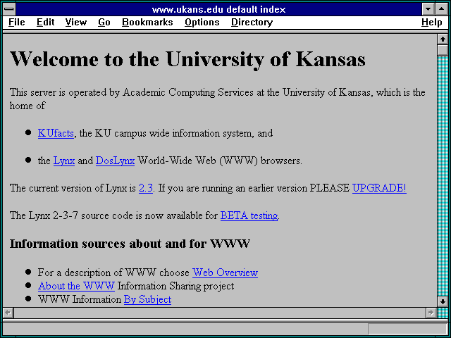 Screenshot of DOSLynx (character-based Web browser for MS-DOS)